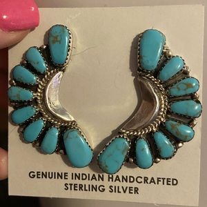 Genuine Turquoise Half Moon Post Earrings